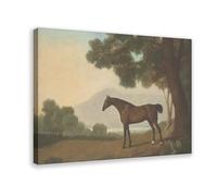 George Stubbs-Lord Clermont's Bay Racehorse Johnny, in A Wooded Landscape, with A Lake And Hills beyond Canvas Poster Wall Art Decor Print Picture Paintings for Living Room Bedroom Decoration Frame-st