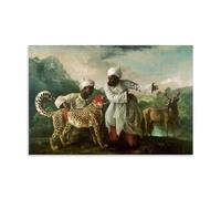 George Stubbs Painter Works《A Cheetah And Stag with Two Indian Attendants》Printed Posters Wall Art Scroll Canvas Painting Picture Living Room Decor Home 12x18inch(30x45cm)