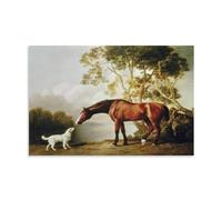George Stubbs Painter Works《Bay Horse And White Dog》Printed Posters Wall Art Picture Painting Canvas Prints Artworks Bedroom Living Room Decor 16x24inch(40x60cm)