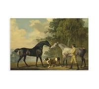 George Stubbs-Two Hunters with A Young Groom And A Dog by A Lake Canvas Poster Bedroom Decor Landscape Office Room Decor Gift Unframe-style 12x18inch(30x45cm)