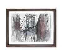 George Washington Bridge In Abstract Modern Art Framed Wall Art Print, Ready to Hang Picture for Living Room Bedroom Home Office Décor, Walnut A2 (64 x 46 cm)