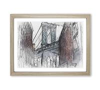 George Washington Bridge In Abstract Modern Art Framed Wall Art Print, Ready to Hang Picture for Living Room Bedroom Home Office Décor, Oak A3 (46 x 34 cm)