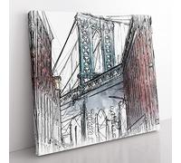 George Washington Bridge in Abstract Modern Canvas Wall Art Print Ready to Hang, Framed Picture for Living Room Bedroom Home Office Décor, 35x35 cm (14x14 Inch)