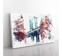George Washington Bridge Watercolour Modern Canvas Wall Art Print Ready to Hang, Framed Picture for Living Room Bedroom Home Office Décor, 60x40 cm (24x16 Inch)