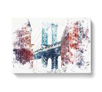 George Washington Bridge Watercolour Modern Canvas Wall Art Print Ready to Hang, Framed Picture for Living Room Bedroom Home Office Décor, 50x35 cm (20x14 Inch)