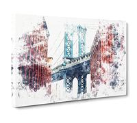 George Washington Bridge Watercolour Modern Canvas Wall Art Print Ready to Hang, Framed Picture for Living Room Bedroom Home Office Décor, 30x20 Inch (76x50 cm)