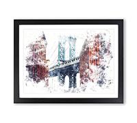 George Washington Bridge Watercolour Modern Framed Wall Art Print, Ready to Hang Picture for Living Room Bedroom Home Office Décor, Black A4 (34 x 25 cm)