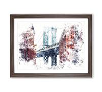 George Washington Bridge Watercolour Modern Framed Wall Art Print, Ready to Hang Picture for Living Room Bedroom Home Office Décor, Walnut A4 (34 x 25 cm)