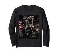 George Washington Riding a Motorcycle with Eagle Flag Design Long Sleeve T-Shirt