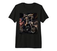 George Washington Riding a Motorcycle with Eagle Flag Design Premium T-Shirt