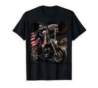 George Washington Riding a Motorcycle with Eagle Flag Design T-Shirt