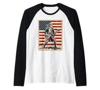 George Washington Rock Star American Flag Guitarist Raglan Baseball Tee