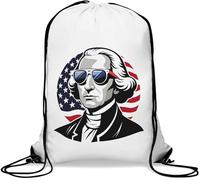 George Washington Sunglasses American Flag Gym Sack Casual Drawstring Bag White