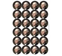 George Washington Us President, Founding Father Circular Matt Paper Stickers A4 Sheet of 24 (Each Sticker is 45mm Diameter)