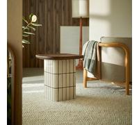 Georges - Cream ceramic-effect side table with oak tray top White