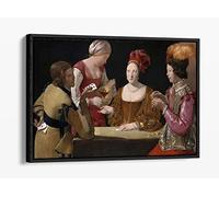 Georges De La Tour, The Cheat with the Ace of Clubs Canvas Floater Frame Print Picture Art - Black Frame 30 inch wide x 20 inch high