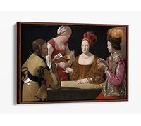 Georges De La Tour, The Cheat with the Ace of Clubs Canvas Floater Frame Print Picture Art - Walnut Frame 12 inch wide x 8 inch high