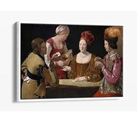 Georges De La Tour, The Cheat with the Ace of Clubs Canvas Floater Frame Print Picture Art - White Frame 36 inch wide x 24 inch high