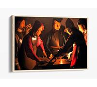 Georges De La Tour, The Dice Players Canvas Floater Frame Print Picture Art - Light Oak Frame 30 inch wide x 20 inch high