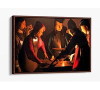 Georges De La Tour, The Dice Players Canvas Floater Frame Print Picture Art - Walnut Frame 12 inch wide x 8 inch high