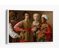 Georges De La Tour, The Fortune Teller Canvas Floater Frame Print Picture Art - White Frame 18 inch wide x 12 inch high