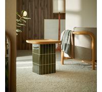 Georges - Green ceramic-effect side table with oak tray top Green