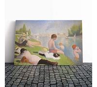 Georges-Pierre Seurat Bathers (1) Canvas Print | Gallery Wrapped 30mm Frame Wall Art | 24x16 inches | Ready to Hang | Modern Picture | Living Room Bedroom Lounge Office