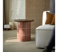 Georges - Round terracotta ceramic-effect side table with oak tray top Terracotta