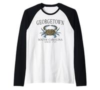 Georgetown South Carolina Crab Town Since 1729 Black Art Raglan Baseball Tee