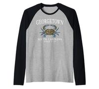 Georgetown South Carolina Crab Town Since 1729 White Art Raglan Baseball Tee