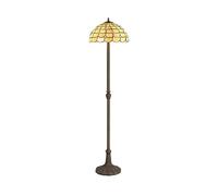 Georgia 2 Light Leaf Design Floor Lamp - Aged Antique Brass with 40cm Beige and Clear Crystal Tiffany Glass Shade