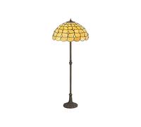 Georgia 2 Light Leaf Design Floor Lamp With 50cm Tiffany Shade - Aged Antique Brass with Beige and Clear Crystal Shade