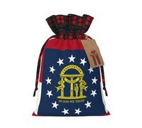 Georgia Flag Print Burlap xmas Gift Bag With Drawstring, Polyester Plaid Pouch For Gift Birthday Present-M Size