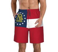 Georgia Flag Print Men's Quick Dry Shorts with Pockets, Summer Beach Athletic Shorts, for Hiking Running Gym White