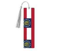 Georgia Flag Print Reading Page Markers Wooden Bookmarks, 5pcs Wood Bookmarks with Tassels, Gifts for Men Women