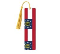 Georgia Flag Print Reading Page Markers Wooden Bookmarks, 5pcs Wood Bookmarks with Tassels, Gifts for Men Women