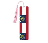 Georgia Flag Print Reading Page Markers Wooden Bookmarks, 5pcs Wood Bookmarks with Tassels, Gifts for Men Women