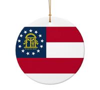 Georgia Flag Print Round Flat Hanging Ornaments for Christmas Winter New Year Party Hanging Decorations