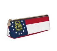 Georgia Flag Print Stylish High-Capacity Leather Pencil Case Zippered Triangle Pouch Pens Boys Girls