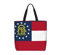 Georgia Flag Print Water-Resistant Tote Reusable Grocery Bag Lightweight Travel Beach Versatile Use