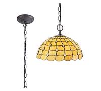 Georgia Large 2 Light Ceiling Pendant - Aged Antique Brass with Beige and Clear Crystal Tiffany Glass Shade