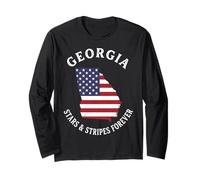 Georgia Map American Flag Stars & Stripes Forever Long Sleeve T-Shirt