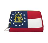 Georgia State Flag Leather Hand-Held Zipper Makeup Bag Storage Bag for Miscellaneous Items Pen Case