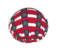 Georgia State Flag Print Large Waterproof Shower Bonnet For Women Long Hair, Washable Elastic Band Bath Hair Hat