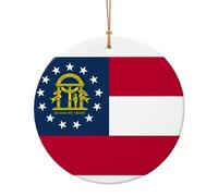Georgia State Flag Print Round Flat Hanging Ornaments for Christmas Winter New Year Party Hanging Decorations