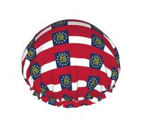 Georgia State Flag Print Soft Lined Shower Cap, Double Layer Washable Wide Elastic Band Hair Shower Cap For Bath