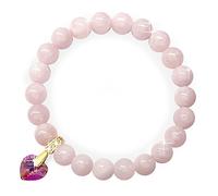 Georgiadis - 8mm Rose Quartz Gemstone Bracelet Austrian Crystal Heart Charm Attract Love Birthstone Mother's Day Birthday Anniversary Wedding Bracelet for Women Gift Box, 18.5 centímetros, Gemstone