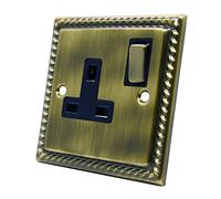 Georgian Antique Brass 1 Gang Socket - 13 Amp Single Electrical Plug Socket