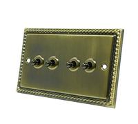 Georgian Antique Brass 4 Gang Toggle Switch - 10 Amp Quad 4-Gang 2 Way Dolly Light Switch