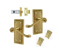 Georgian Brass Lever Latch Door Handles +3" Hinges and 64mm Latch
